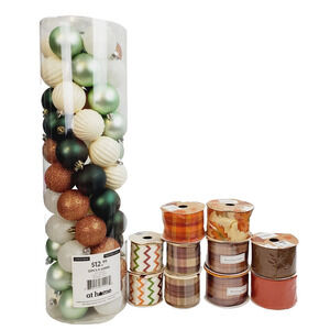 At Home! Ornaments & Ribbon Fall Decor Adult's Browns/Orange 65 PC Shatter Proof